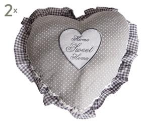Set di 2 cuscini a cuore in cotone con volant Heart Pois - 35x35x9 cm
