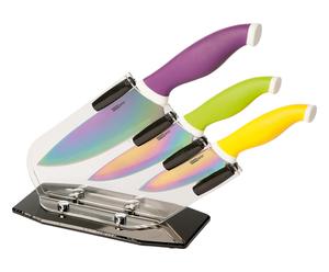 Set di 3 coltelli in titanio con ceppo rainbow