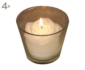 Set di 4 candele in cera con bicchiere in vetro Rosa bianco - d 11/h 9 cm