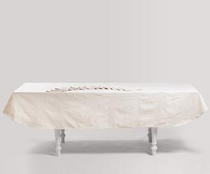 Tovaglia ovale con tovaglioli in cotone e lurex Brillo bianco, 270x180 cm