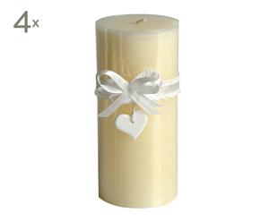 Set di 4 candele in paraffina con cuore - 15x7 cm