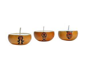 Set di 3 candele con coppette di legno - D 8 cm