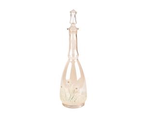 Bottiglia classica in vetro con decorazione floreale - design 1960