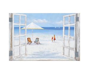 Olio su tela con telaio in legno Finestra sulla spiaggia - 120x80 cm