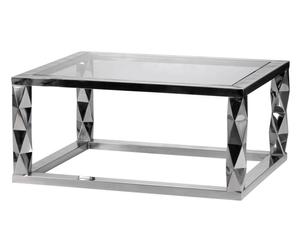 tavolino in inox argentato e vetro metal - 100x75x45 cm