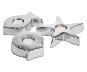 set di 3 portacandele in alluminio argento plage - 17x3x17 cm