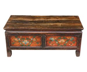 Tavolino/altare antico tibetano con cassetto laterale in olmo - 72x39x29 cm