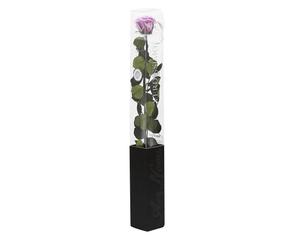 rosa stabilizzata profumata con gambo e confezione lilla - 6x50x6 cm