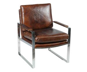 Poltrona in acciaio e sedile in cuoio, finitura vintage - 62x84x80 cm
