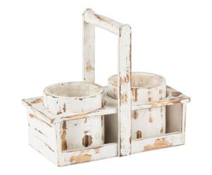 Cesto Portavasetti con 2 vasi in legnor Blanc - 27x13x23 cm