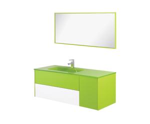 Mobiletto bagno in MDF e vetro con specchio verde - 120x44,5x48 cm