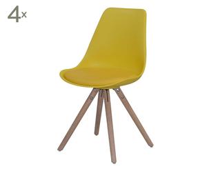 set di 4 sedie in rovere e ecopelle giallo woody - 48x85x51 cm