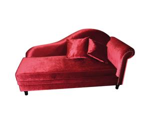 chaise longue in betulla e velluto provence rosso - 183x96x83 cm