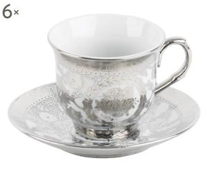 Set di 6 tazze caffe' in porcellana con piattino Silver