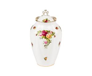 potiche in bone china contry rose floreale - h 23 cm