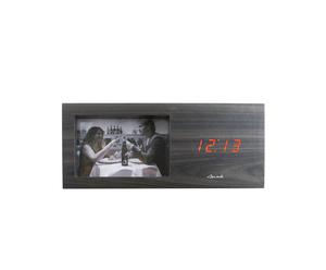 Orologio da tavolo con porta foto in legno - 30x3,5x13 cm
