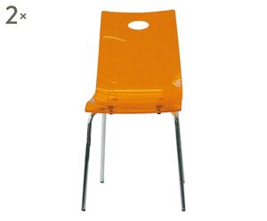 Set di 2 sedie in metallo e acrilico Roma arancio - 45x85x45 cm