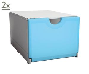 Set di 2 scatole in polipropilene Plus Box bianco e azzurro - 39,8x26,5x20,7 cm