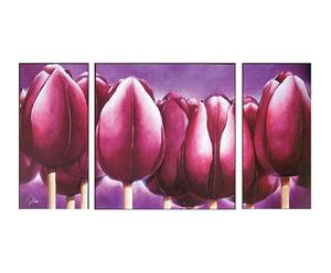 Trittico di stampe su pannello in legno Purple Bulbs - 150x50 cm