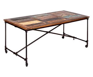 tavolo in legno massello e metallo con rotelle industry - 188x77x90 cm