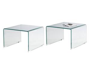Set di 2 tavolini in vetro curvato bridge trasparente - 50x33x45 cm