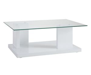 Tavolino in mdf con ripiano e piano in vetro bridge bianco - 90x34x60 cm