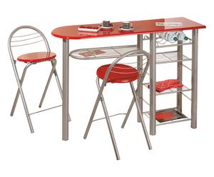 Tavolo bar con 2 sgabelli in mdf rosso e grigio - 117x40x85 cm