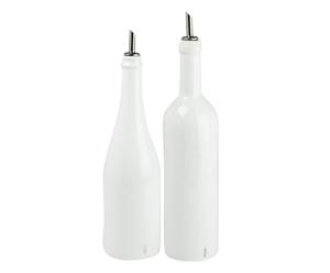 Set di 2 bottiglie per olio in porcellana bianco - d 7/d 8 cm