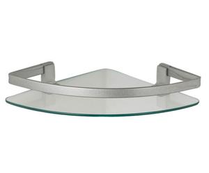 Mensola angolare in metallo con bordo alto e base in vetro mazzo - 26x5x26 cm
