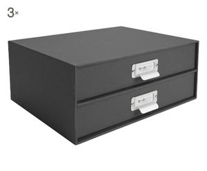 Set di 3 cassettiere portadocumenti nere - 25x15x33 cm