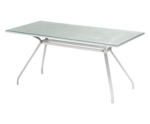 Tavolo da pranzo in midollino e vetro Open bianco - 200x100x75 cm
