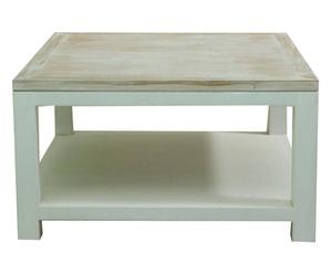 Tavolino basso in mogano con top in teak decapato e ripiano - 100x80x45 cm
