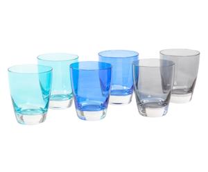 Set di 6 bicchieri in vetro Happy azzurro, blu e grigio - 24 cl