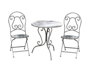 Salottino outdoor in metallo e legno Clever anticato - (tavolo + 2 sedie)