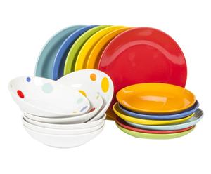 Servizio di piatti in gres Miro' pois multicolor - 18 pezzi