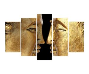 composizione di 5 stampe su legno e carta buddha's profiles oro - 60x105 cm