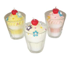 Set di 3 candele decorative in bicchiere Ice Cream assortite - 8x13x8 cm