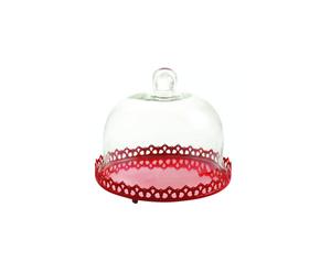 Alzata con campana di vetro dolcipensieri rossa - 25x21 cm