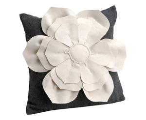 Cuscino con fiore decorativo in lana e poliestere bianco e grigio - 40x40 cm