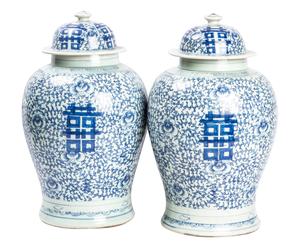 Set di 2 Potiche cinesi vecchia manif. dipinte a mano Meng - D 26/H 48 cm