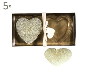 Set di 10 candele ricamate a forma di cuore avorio - 8x3x8 cm