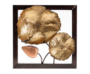 Quadro decor in metallo con foglie a rilievo GoldNature - 40x40x7 cm