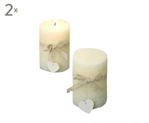 Set di 4 candele in cera con pendente Cuore avorio - 7x10 cm