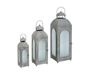 set di 3 lanterne a sospensione in metallo e vetro Garden argento