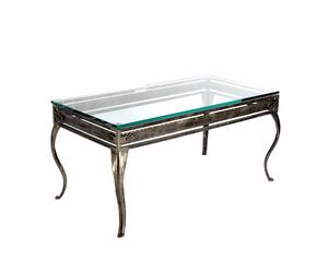 Tavolino con struttura in acciaio spazzolato e ripiano in vetro temperato Ludwic - 52x110x55 cm