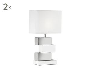 Set di 2 lampade da tavolo in ceramica e tessuto Cubo bianco - 18x23x42 cm