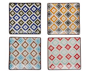 Handgeschilderde keramieken borden Questa, 4-delig, vierkant