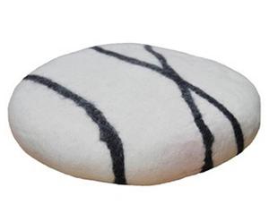 Handgevilt XXL-kussen Sirani Stone, wit/zwart, diameter 54 cm