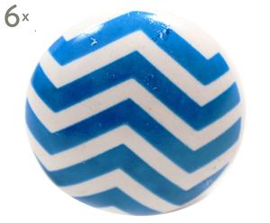 Deurknoppen Amanda, 6 stuks, wit/blauw, diameter 4 cm
