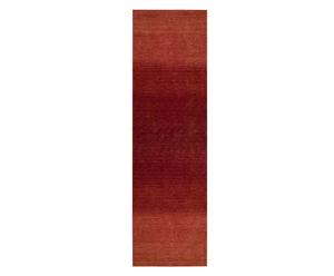 Handgeweven wollen tapijt Linear Glow, roodtinten, 69 x 229 cm